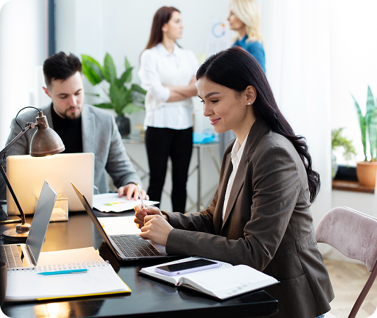 HR professional and business team collaborating with a reliable HR technology partner